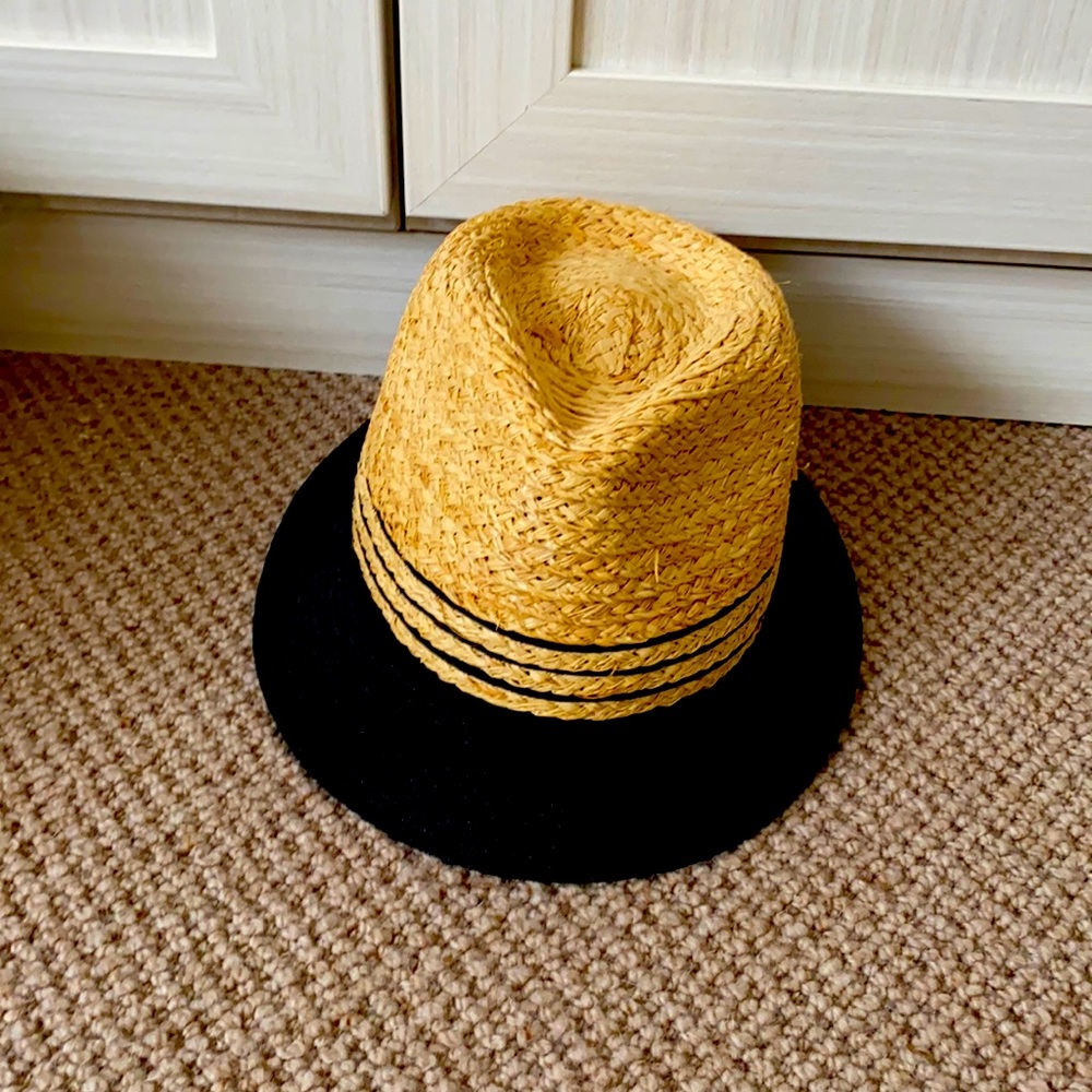Straw Beach Fedora Tan and Black by Ann Taylor
